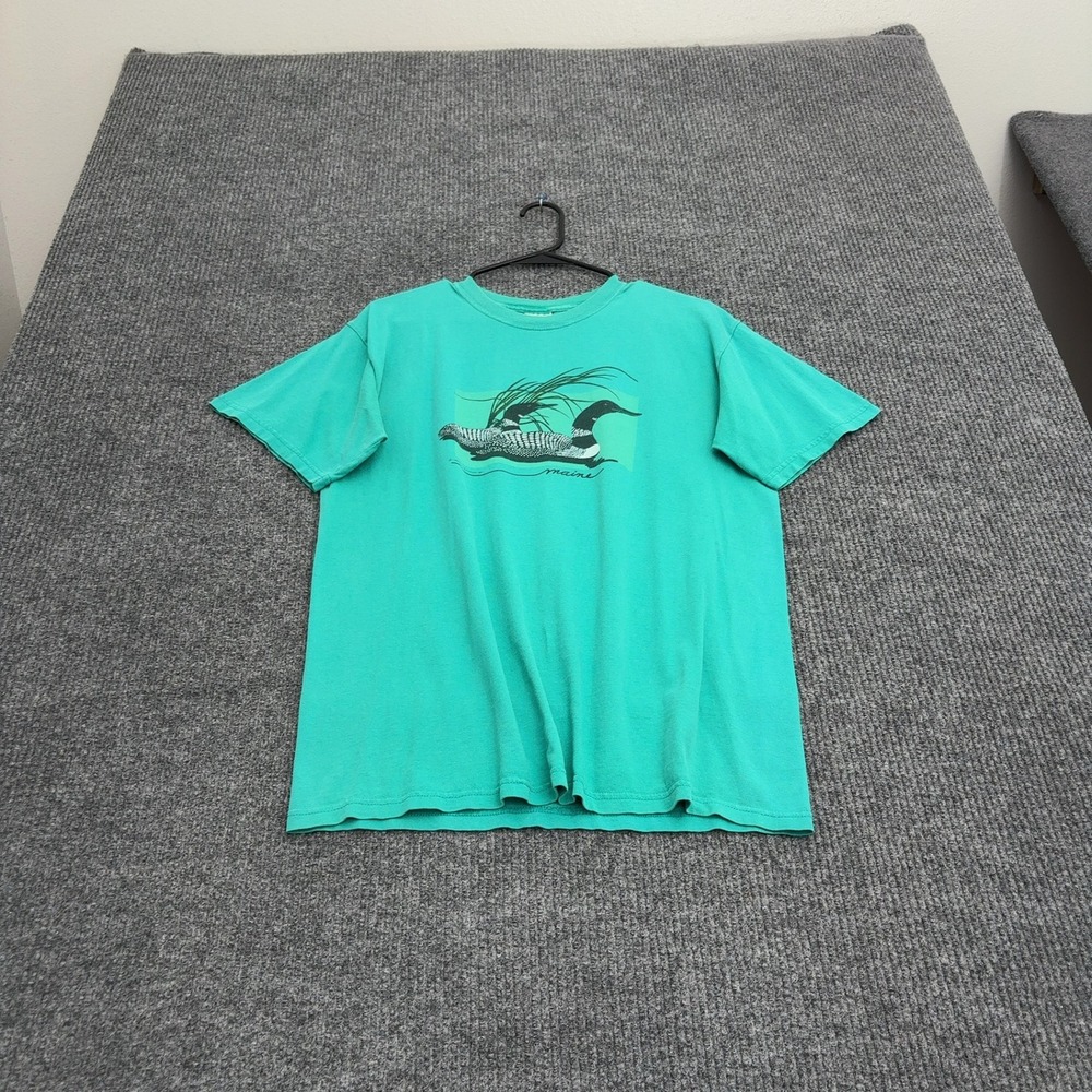 Vintage Maine Gildan T Shirt Mens M Green Cotton Loon Graphic Nature Casual